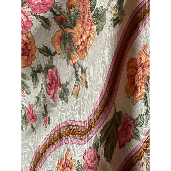 Casca Floral Square Scarf Cabbage Rose Silky Golden Shimmery Hand Rolled Hem 35" - Picture 14 of 14